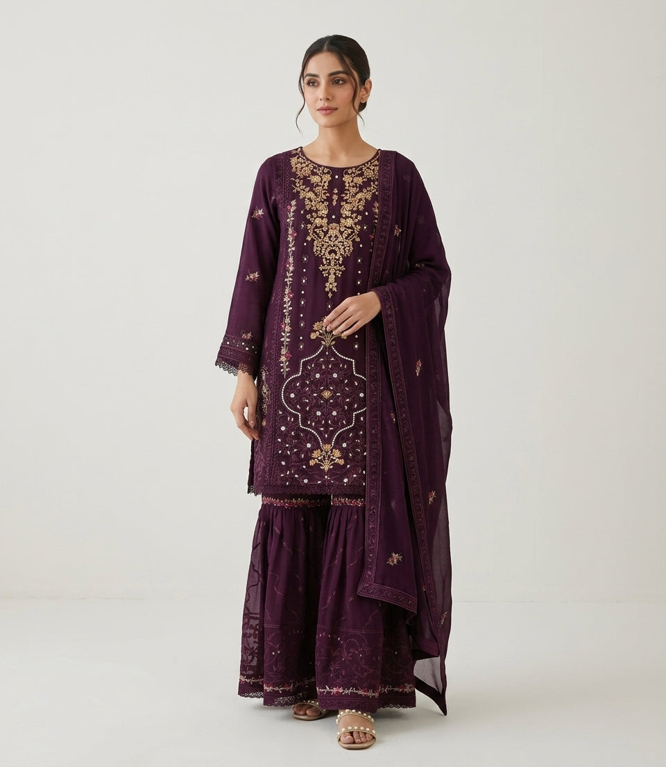 Embroidered 3 Piece Suit
