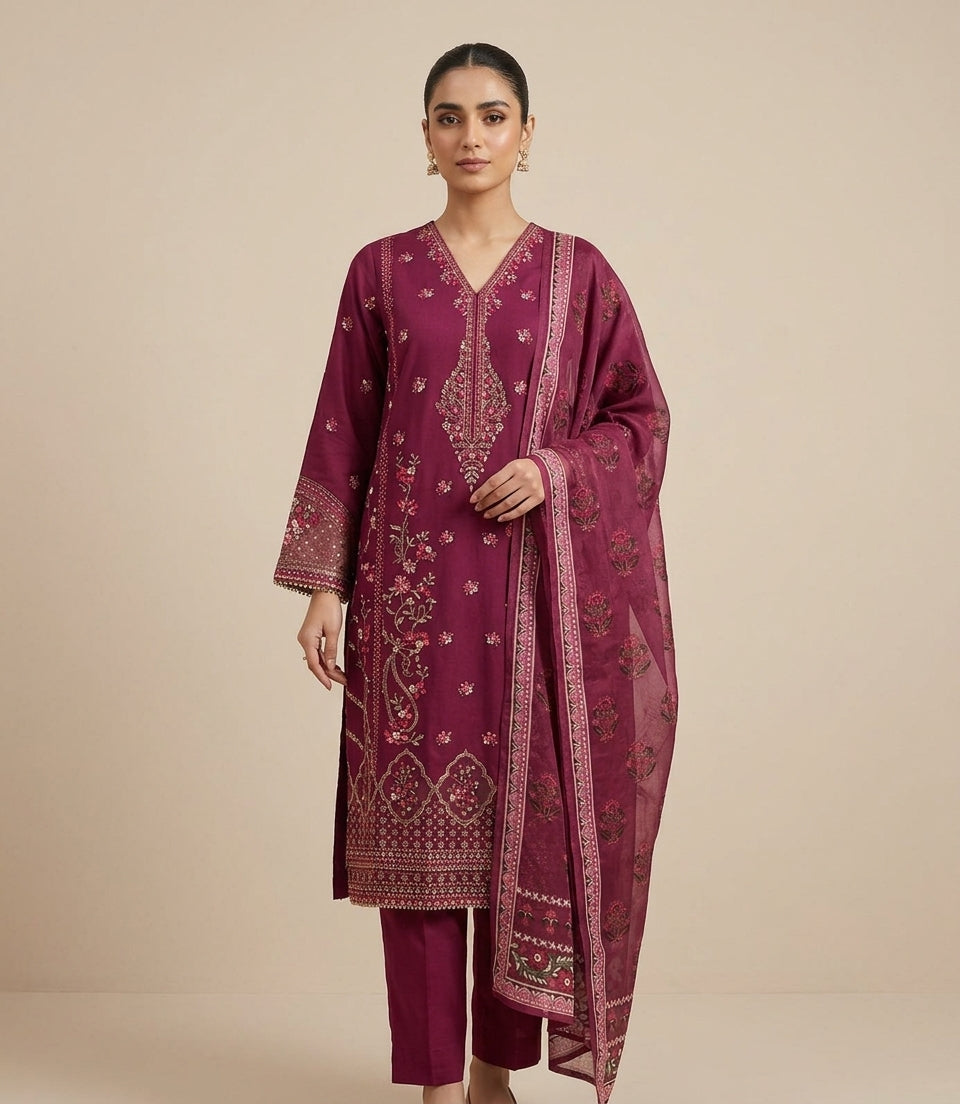 Embroidered 3 Piece Suit