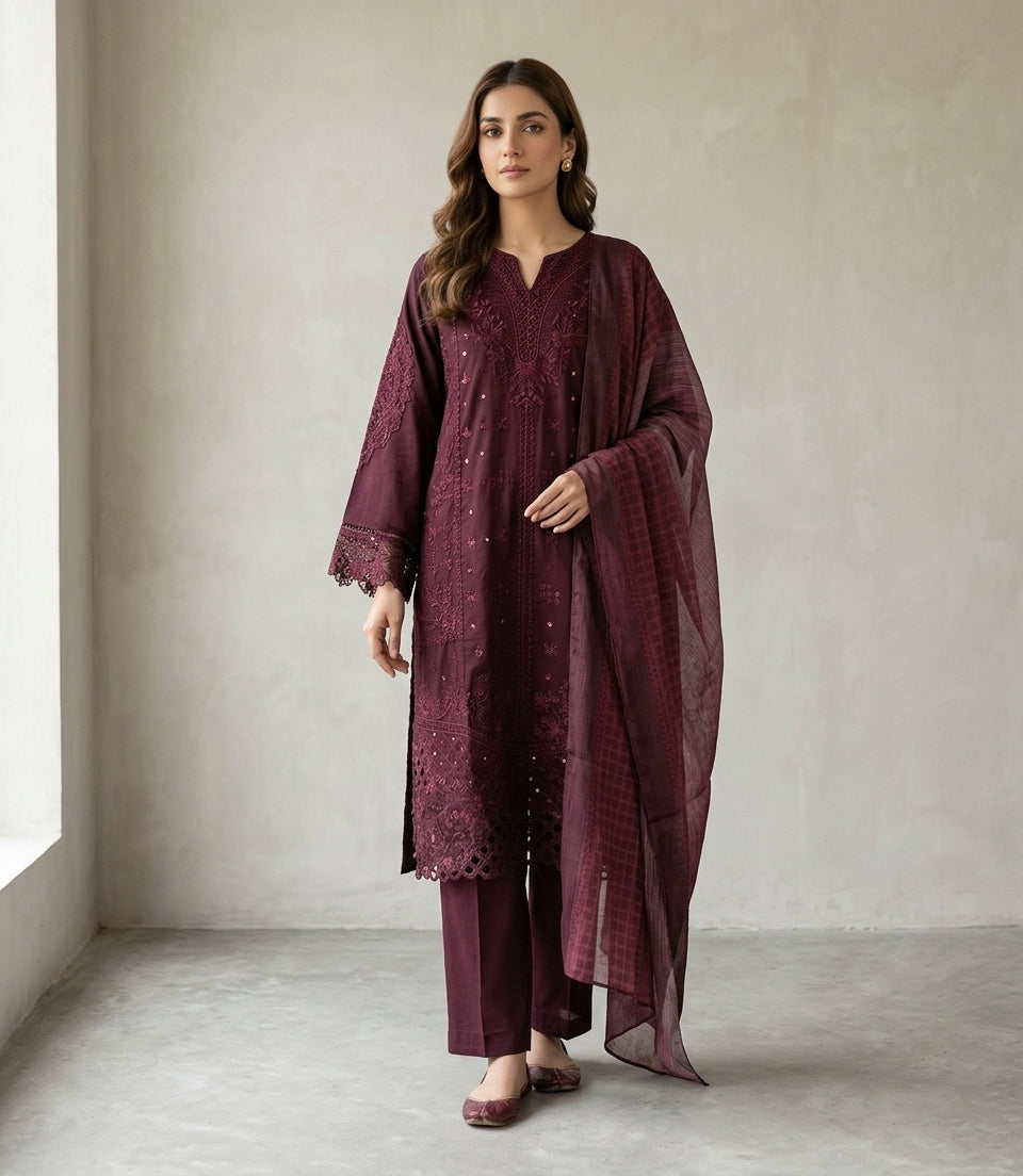 Embroidered 3 Piece Suit