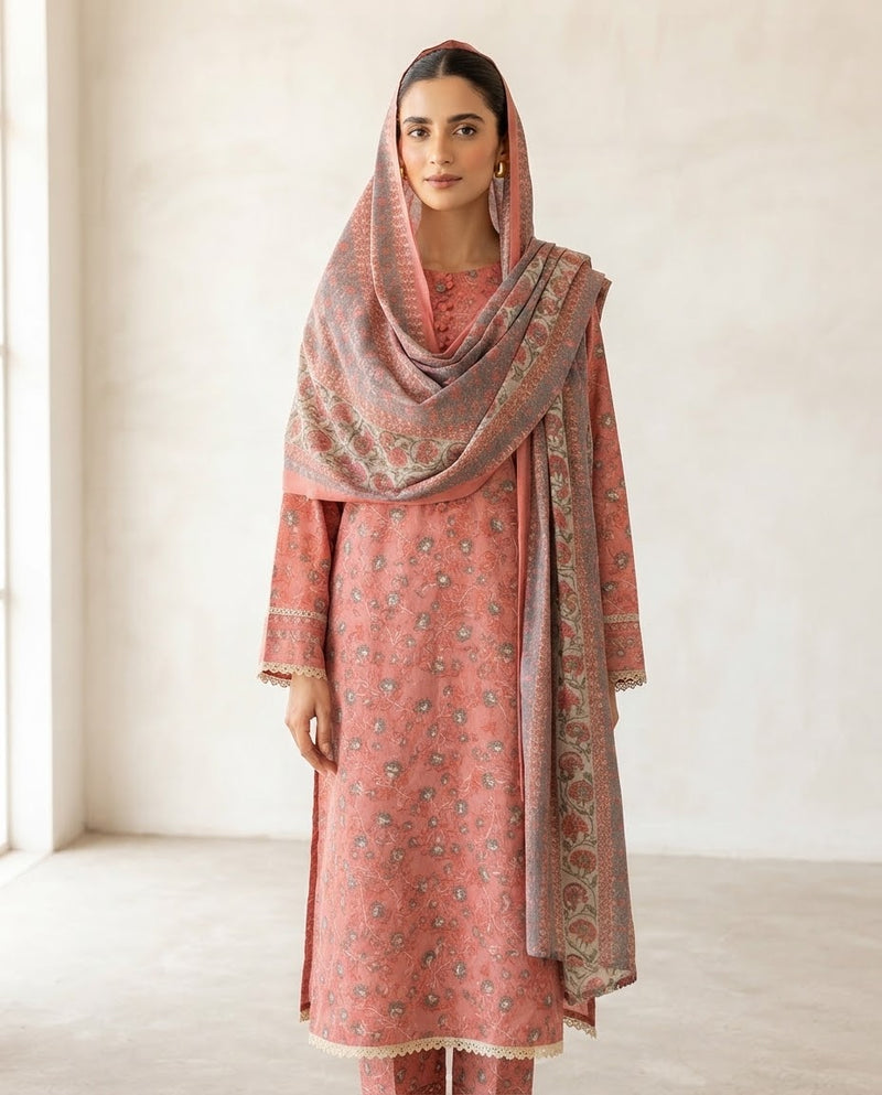 Printed Khaddar Suit 3Pc 1298p