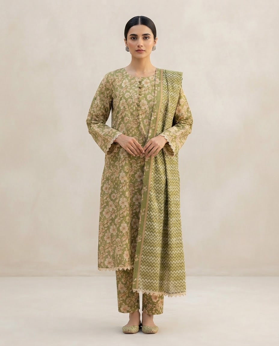 Printed Khaddar Suit 3Pc 1298sn