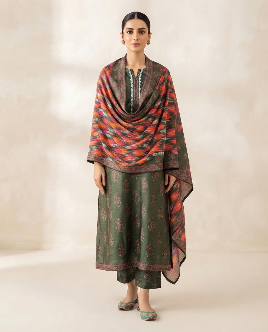 Printed Khaddar Suit 3Pc 1300dn