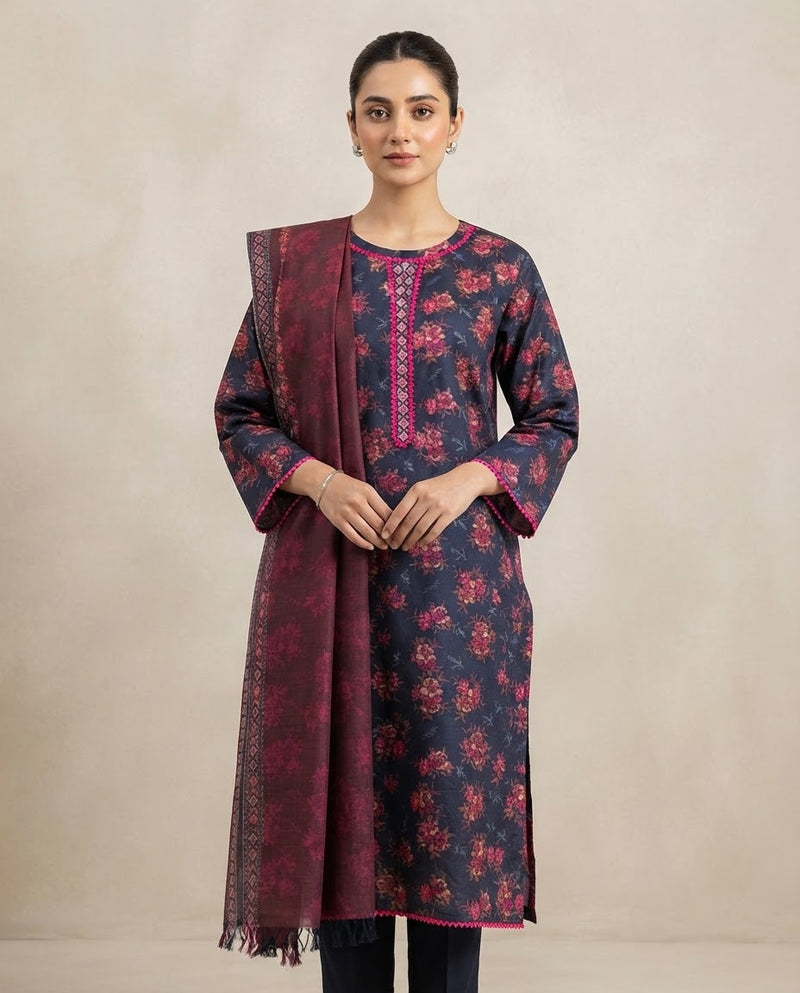 Printed Khaddar Suit 3Pc